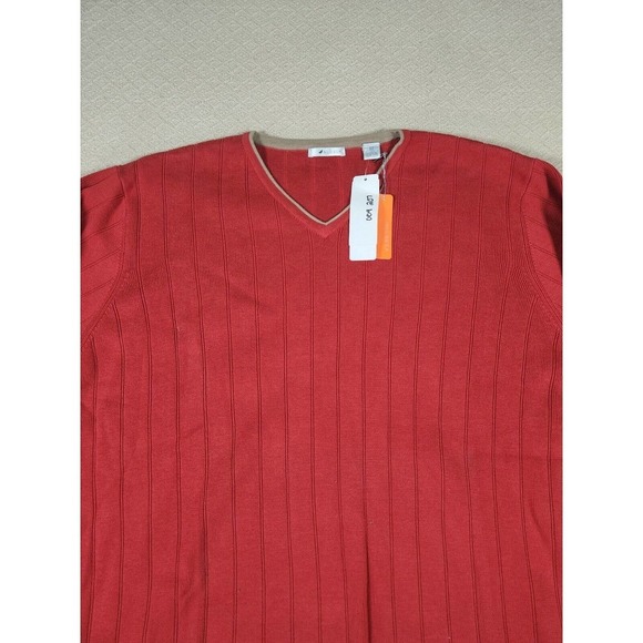 Vintage Halogen‎ Sweater Mens Medium M Red Ribbed Pullover V Neck Y2K NWT 2 - Picture 2 of 12